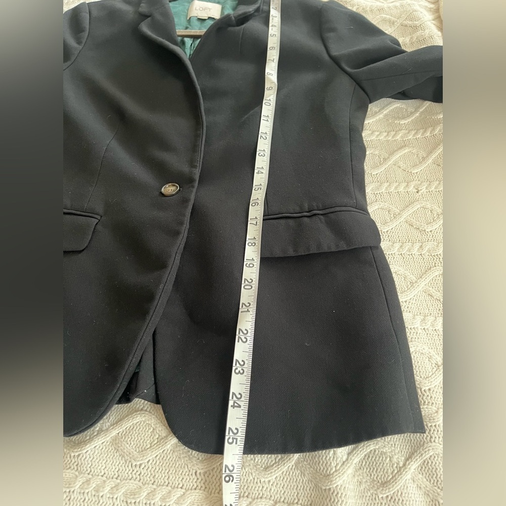 Loft Black Blazer Suit Jacket One Button Closure with Teal Lining Size 8 Petite - Picture 15 of 15